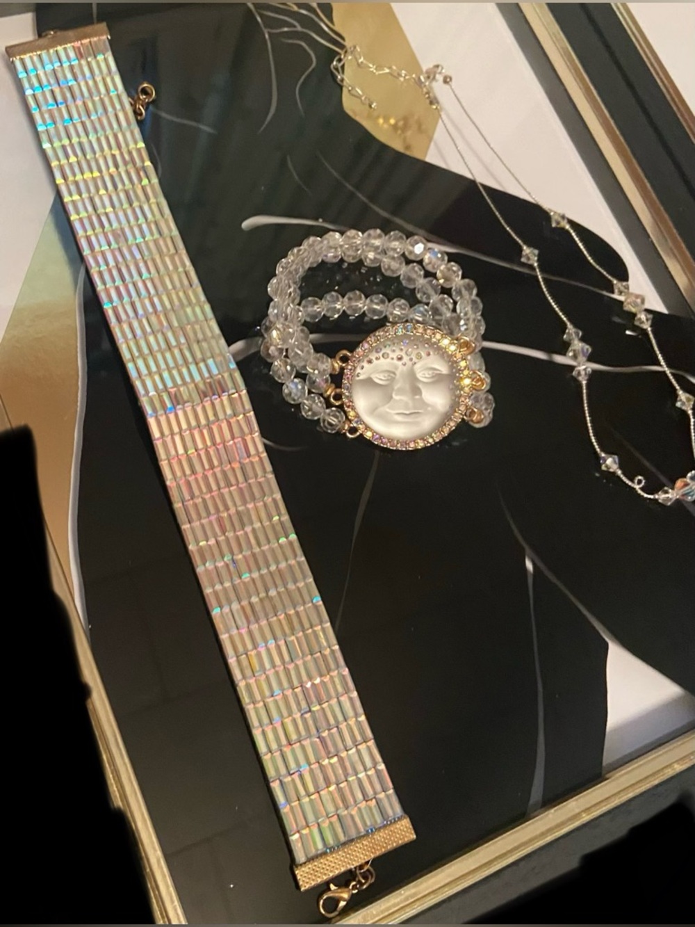 AB Choker, Kirks Folly White Moon Face Bracelet, & Swavorski necklace #129 - Picture 3 of 9